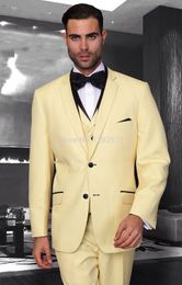 Fashion Beige Groom Tuxedos Excellent Men Wedding Tuxedos Notch Lapel Two Button Men Formal Busines Party Suit(Jacket+Pants+Tie+Vest) 1997