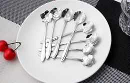 Fast shipping New Arrive Tableware Flower Shape Sugar Stainless Steel Silver Tea Coffee Spoon Teaspoons Ice Cream Flatware Kitchen Tool