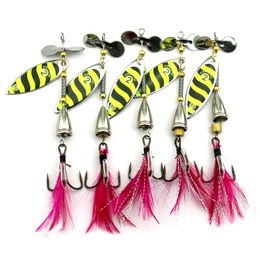 5PCS feather fishing hooks,Rooster Tail, Fishing Spinner Spoon Lures Rotatable Inline Bass Trout Fishing Tackle Baits 9.5CM-8.7G Spinners,S