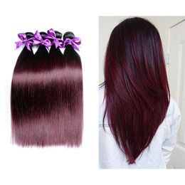 Ombre Brazilian Virgin Human Hair 4 Bundles Coloured Straight 1B/99# Burgundy Human Hair Weave Two Tone Brazilian Hair Wefts Extensions