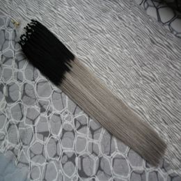 1B/Grey Two Tone Micro Loop Hair Extensions Ombre Hair 100g Mongolian Straight Micro Bead Hair Extensions 1pcs