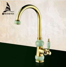 Kitchen Faucets European Natural Jade Golden Hot and Cold Sink Tap Vegetables Basin Rotate Spout Drinking Water Faucet BM-6007K