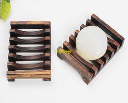50pcs/lot Wood Kitchen Bathroom Sponge Soap Dish Plate Box Holder Container Shelf Carbon Wooden Color