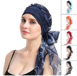 fashion Women Muslim Stretch Turban Chemo Hat Headwear Long Head Scarf Headwraps Cancer Hats Bandanas hair accessories 6 colors