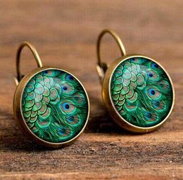 Fashion Crystal Earrings Unique Art Peacock Wiggling Feather Earring Jewellery Charm Animal Pattern Handmade Gift