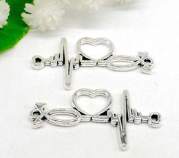 100Pcs Vintage Silver I Love You Electrocardiogram Symbol Connectors for Bracelet Charms Jewellery Making 34x19mm