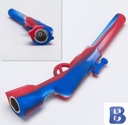 Silicone hand pipe with Iron bowl 110mm length mixed Colour gun smoking hand pipe new type fast free shipping