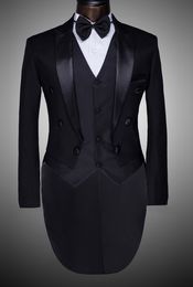 Double-Breasted Centre Vent Black Tailcoat Groom Tuxedos Morning Style Men Wedding Wear Men Formal Prom Party Suit(Jacket+Pants+Tie+Vest)10