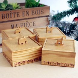 Vintage Wooden 3D Cute Animal Wooden Storage Box Jewelry Box Small Square Desktop Storage Jewelry Case Case