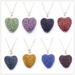 10Colors Heart Love Lava Stone Necklace Aromatherapy Essential Oil Perfume Diffuser Pendant Necklace for women Jewellery