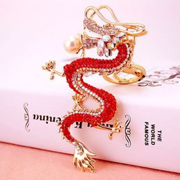 Viel Glück Chinese Dragon Keychain - Blingbling Loong Luxus Womens Schlüsselanhänger Bag Charm Schmuck Auto Schlüsselanhänger Inhaber Party Geschenk