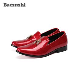 Высокое качество Мужская обувь Красный лакированная кожа мокасины лакированная кожа партии и свадебные туфли мужчины! Большие размеры US6-12, eur46