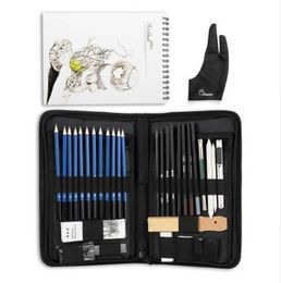 H&B 32/40 Pieces Art Supplies Sketch Tool Set with Graphite Pencils, Pastel Pencils, Paper Erasable Pen and Zippered Carry Case