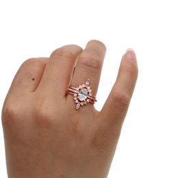 Top sale Delicate three Pieces Suit Combination white fire opal rings with shiny CZ stone rings women girls fashion Jewellery party gifts