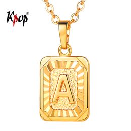 Kpop Letter A Necklace Unisex Jewelry Gold/Silver Color Stainless Steel Square Initial Alpabet Pendant Necklace A to Z P3490