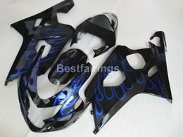 Free custom fairing kit for SUZUKI GSXR600 GSXR750 2004 2005 black blue flames GSXR 600 750 K4 K5 fairings SA23