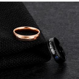 Europe and the United States fashion zircon stainless steel just her king, his queens lovers ring titanium steel rose gold ring