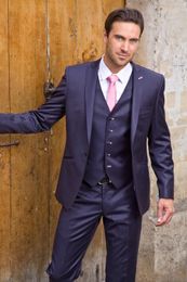 Customise Peak Lapel One Button Black Wedding Groom Tuxedos Men Suits Wedding/Prom/Dinner Best Man Blazer(Jacket+Tie+Vest+Pants) 53