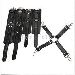 Bondage Faux Leather Hog Tie handcuffs Detachable wrist ankle Cuffs Restraint strict Set #R56