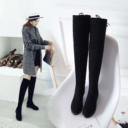 Thigh High Boots Female Winter Boots Women Over the Knee Boots Flat Stretch Sexy Fashion Shoes 2018 Black Grey new riding