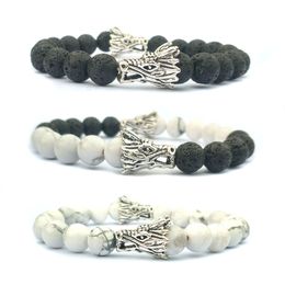 10pc/set 8MM howlite Beads Antique Beads Energy Yoga Bead Hand Weaving Dragon Bracelet for gift women custom Jewellery