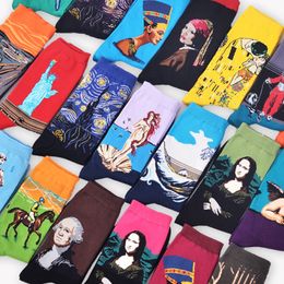 Hot sale Fashion Retro Women New Personality Art Van Gogh Mural World Famous Painting Series Male Socks Oil Funny Socks free ship