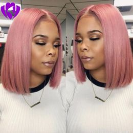 Hotselling middle part pink color brazilian Lace Front bob Wigs with baby hair High Temperature Fiber short Synthetic Wig for Women