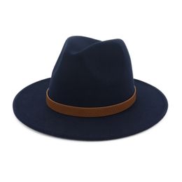 Men Women Wide Brim Wool Felt Vintage Panama Fedora Hat Fashion Jazz Cap Leather Decoration Floppy Gambler Chapeau