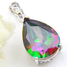 LuckyShine Excellent Shine Rainbow Mystic Topaz Pendants Silver Necklace Pear shape Zircon Pendants Jewellery 10 Pcs Free Shippings