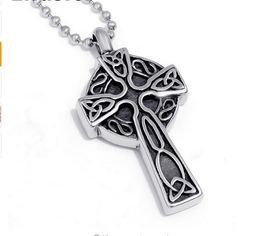 wholesale custom Stainless Steel engraving Celtic Knot Cross Waterproof Cremation Urn Necklace Ash Memorial Jewelry pendant