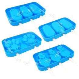 Reusable BPA Free Popsicle Mould Ice Pop Moulds Maker Tools With Set Silicone Funnel Easy to Clean ,Set of 4 (Paw,Bunny,Snowman,Oval)