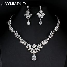 jiayijiaduo Cubic Zirconia Bridal Jewellery Sets Leaf-Shape Crystal Rhinestone Party Wedding Jewellery Necklace Sets 2018 new