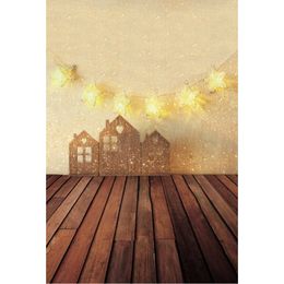 Newborn Baby Kids Christmas Photo Backdrop Printed Houses Shiny Wall Glitter Stars Children Photography Backgrounds Wooden Floor