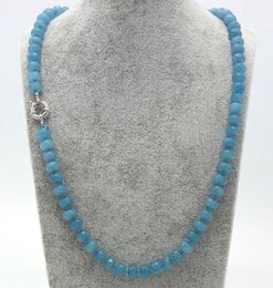 Charming 14mm Faceted Blue Aquamarine Gemstone Necklaces 18"