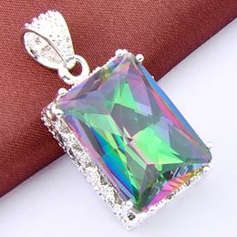 Luckyshine 10 Pcs Square Vintage Mystic Rainbow Topaz Gems 925 Sterling Silver Plated Wedding Jewelry For Women Pendants For Neckl2976