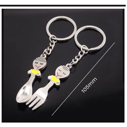Fork Spoon Couple Lover Key Chain Couples Romantic Metal Keychain Car Key Ring for Valentine's Day Gift