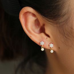 minimal minimalist delicate flower cz drop earring cute lovely girl women gift beautiful small studs cz charms new arrived