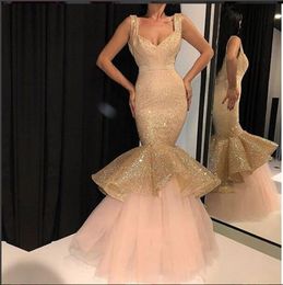 Gold Sequin Mermaid Long Prom Dresses African Robes de Cocktail Party Evening Gown Formal Dresses 2019 Bridesmaid Dresses