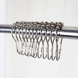 Metal Iron Curtains Hooks Ball Bearing Shower Curtain Rings Hook Sturdy Anti Wear Clip For Home Bathroom 0 35xx BB
