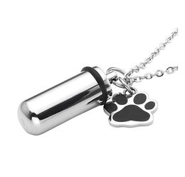Wholesale 316 stainless steel cylinder foot engraved perfume bottle pendant necklace funeral urn to commemorate pet jewelry