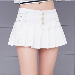 2017 Summer Women Sexy Black White Patchwork Pleated Skirt Female Streetwear Metal Button Pencil Micro Mini Skirt Femme Bottoms