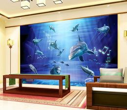 Dolphin Stereo Underwater World 3D TV Background Wall wallpapers for living room