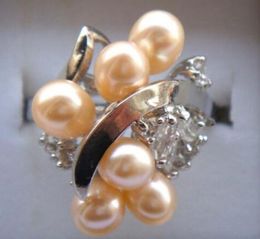 LL<<< lady's charm cultured pink fresh water pearl CZ ring
