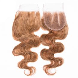free honey UK - Strawberry Blonde Body Wave Human Hair Lace Closure Brazilian Virgin Hair 4x4 Lace Closure Free Part #27 Honey Blonde Hair