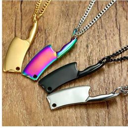 Mini Blade Chef Kitchen Knife Pendant Necklace for Men Women Stainless Steel Hip Hop Male Jewelry Black Rainbow Gold Silver Tone