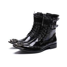 Luxury British Style Men Mid Calf Boots Leather Motorcycle Cowboy Boots Formal Men Dress Rivets Shoes