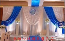10ft by 20ft White wedding backdrop with royal blue swag stage curtain wedding decoration