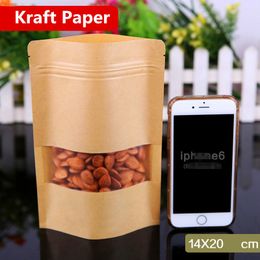 14x20cm Stand Kraft Paper Window Frosted Showcase Packaging Food Bags Heat Sealing Zip Lock Reusable Baking Candy Snacks Tea Package Pouch