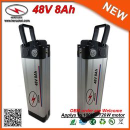 Silver Fish Type 700W Electric Bicycle Battery 8Ah 48V Lithium Ion Battery Packs in 18650 Cell with 15A BMS 2A Charger