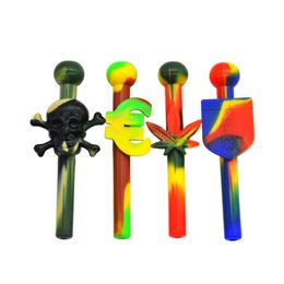 Hot Sale Skull Silicone Tube Pipe C HLLIUMS Snuff Straw Sniffer Pipes Smoking Tool Accessories for Dry Herb Cigarette Bat 4 Colours Bong